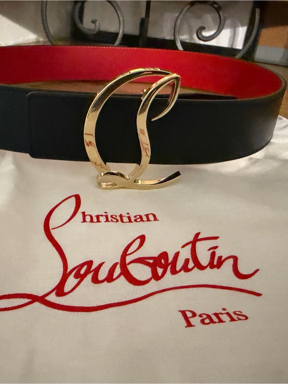 Christian Louboutin Black Leather Belt with Gold Signature Buckle - Picture 5 of 11